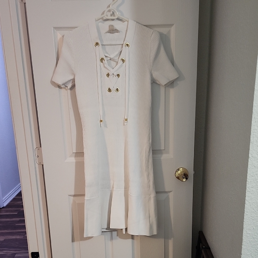 MICHAEL Michael Kors White Lace-Up Midi Dress